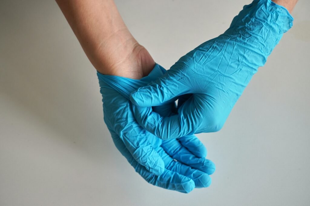 Blue nitrile glove